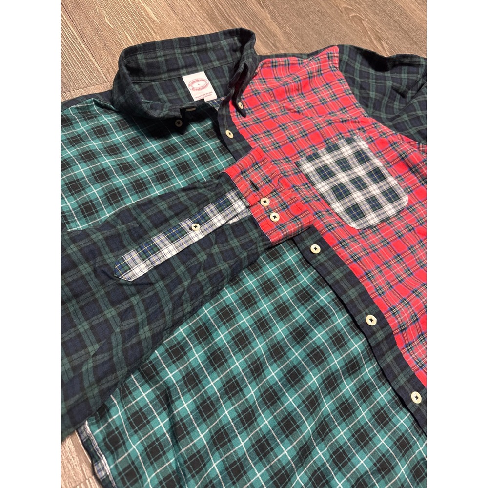 Brooks Brothers Brooksflannel Mens Large Patchwork Plaid Cotton Wool Shirt Multi